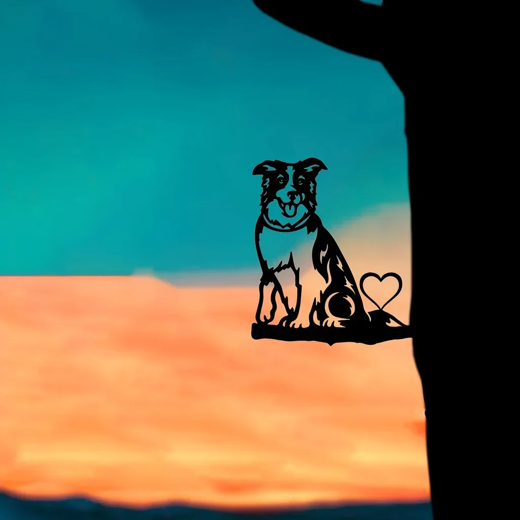 Металлический Настенный Рисунок Собака На Ветке Со Стальным Силуэтом