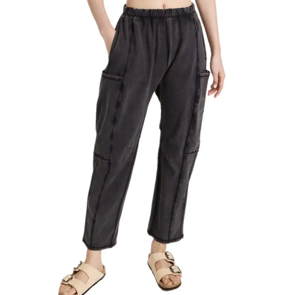 

Charming Casual Sweatpants Pockets Coldproof Anti-freeze Women Autumn Winter Snowflake Velvet Solid Color Trousers