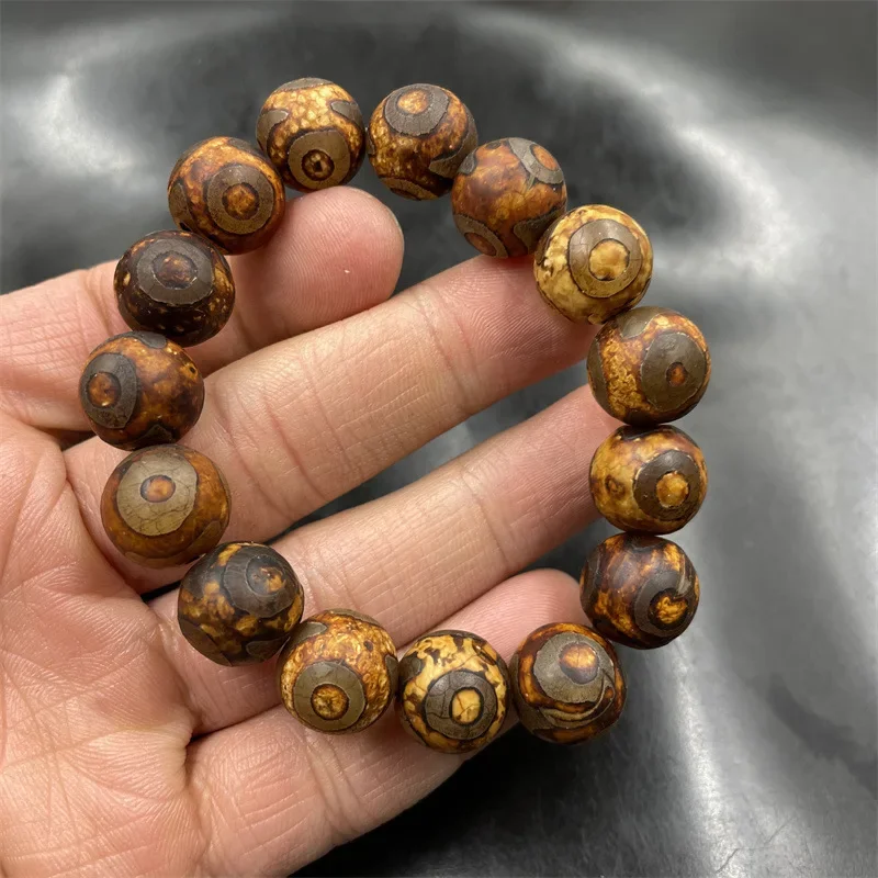14mm Three-Eye Sky Beads Old Agate Bracelet