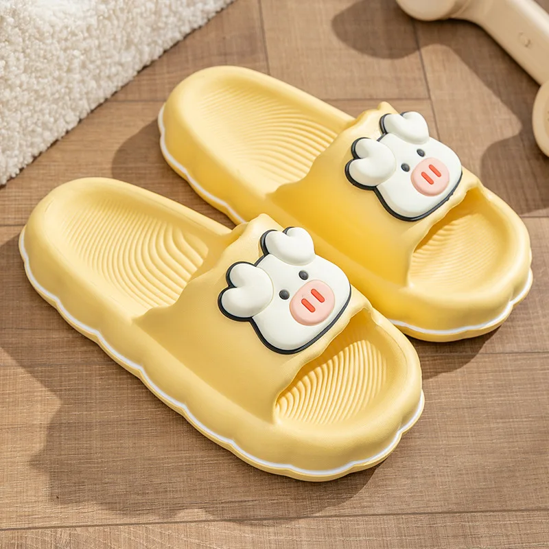Women Cartoon Dairy Cow Decor Slippers Casual Non-Slip Ladies Sandals Indoor Bathroom Light EVA Soft Slides Platform Bread Shoes