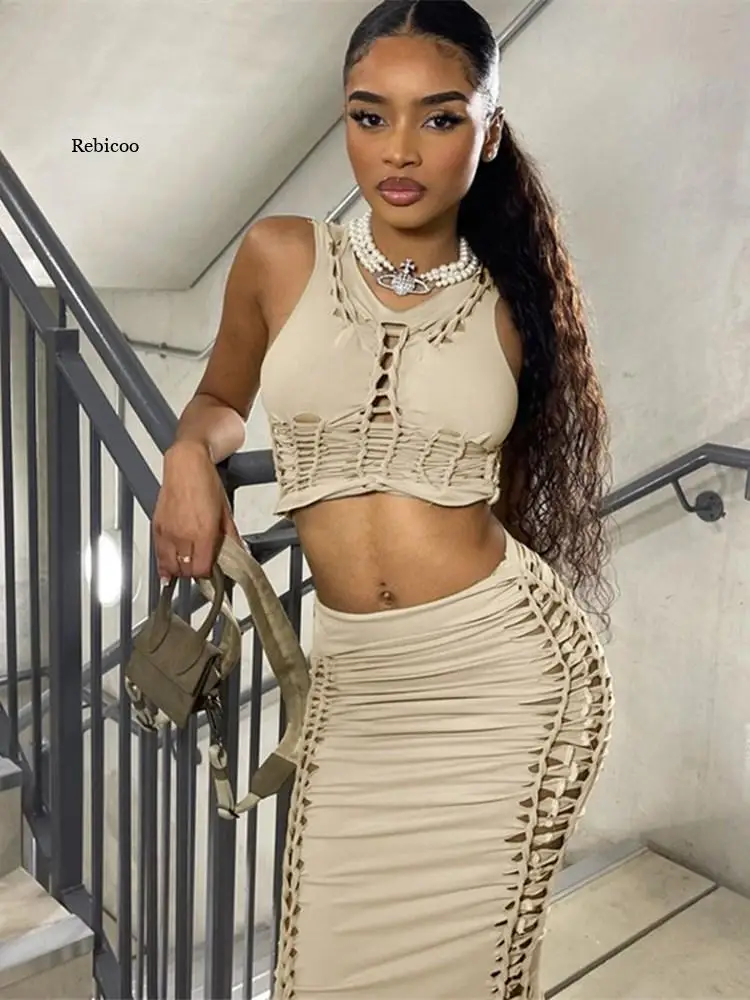 

Женский комплект из 2 предметов, с оборками, без рукавов, укороченный топ, облегающий, с высокой талией