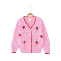 knit cardigan for children spring and autumn strawberry sweater pure cotton v neck sweet korean single breasted kids girl coat