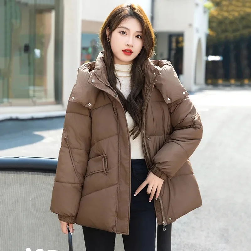 

2023 New Hooded Women Short Parkas Loose Winter Snow Wear Women Cotton Padded Jackets Oversized Casual Thicken Warm Outwear