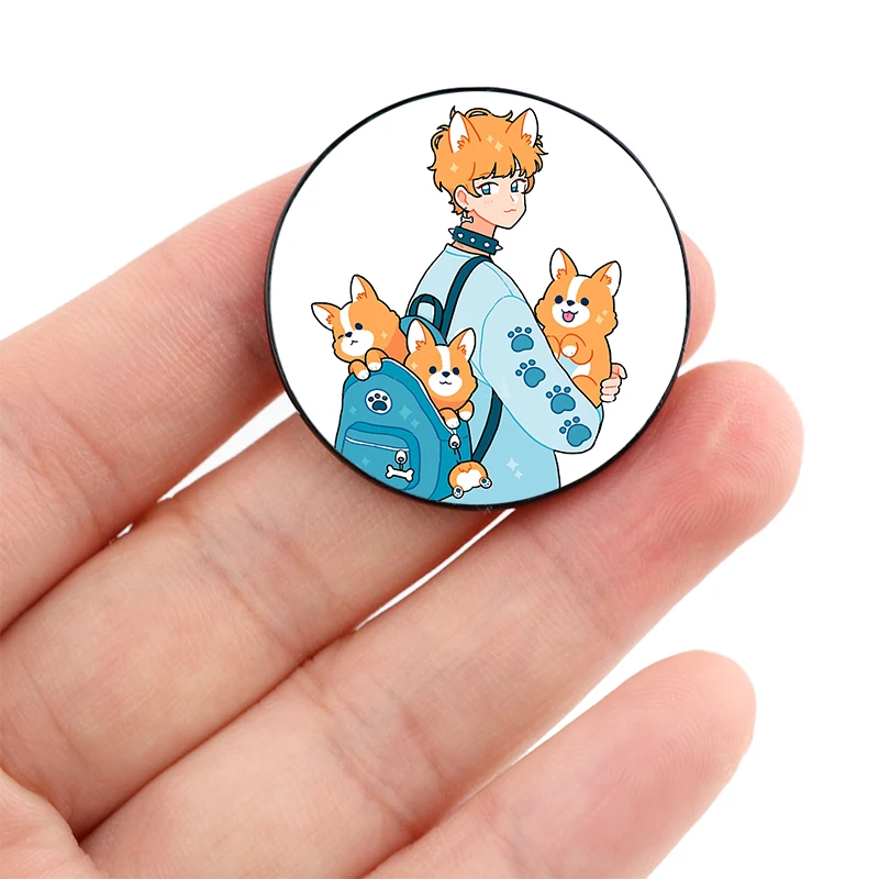 

Corgi boy Printed Pin Custom Funny vintage Brooches Shirt Lapel teacher Bag Cute Badge Cartoon pins for Lover Girl Friends