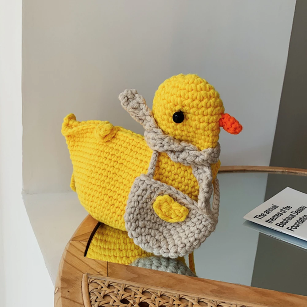 

Children Vintage Shoulder Bag Creative Duck Shape Shoulder Bag Knit Hit Color Mini Messenger Bags Kids Gift