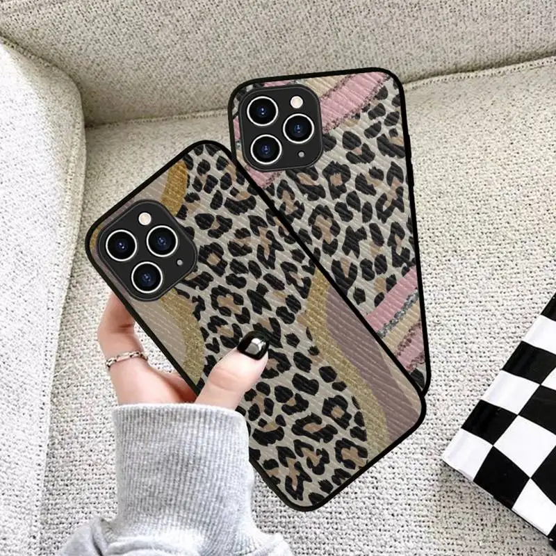

Leopard Print Phone Case Hard Leather Case for iPhone 11 12 13 Mini Pro Max 8 7 Plus SE 2020 X XR XS Coque