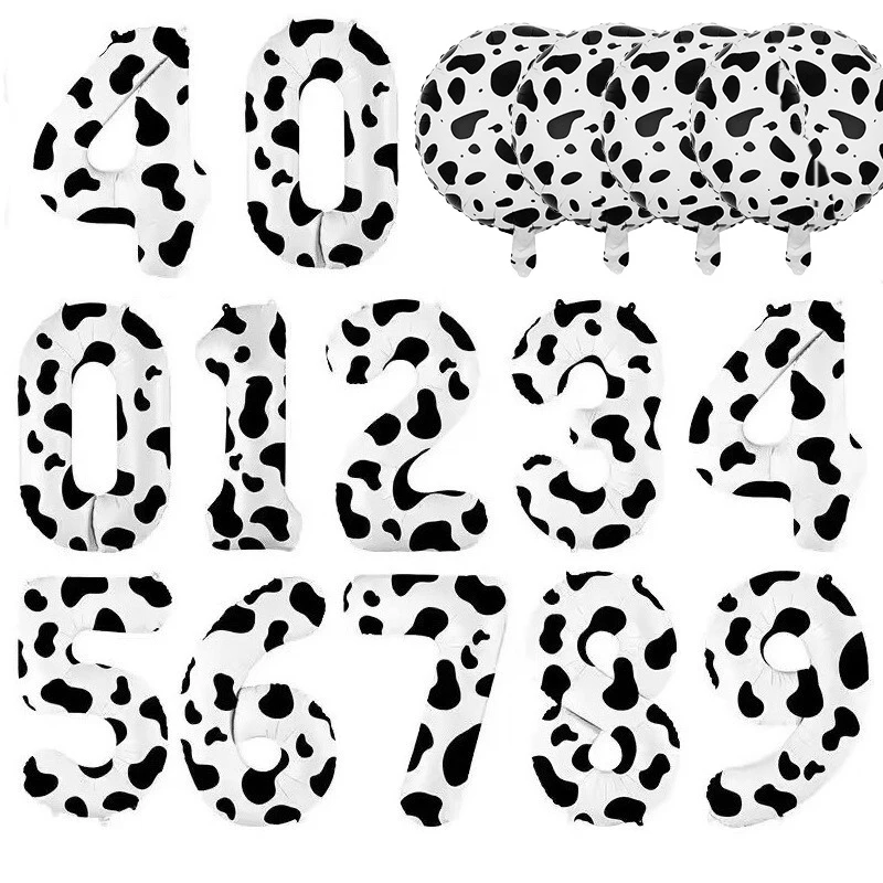

40 Inch Cow Print Number Foil Balloon 0-9 Big Digital Helium Balloons Kids Adults Happy Birthday Wedding Party Decorations
