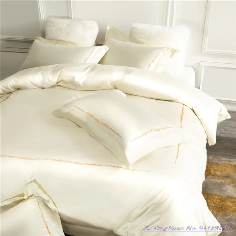

Factory Home Textile Super Quality 120s Hotel Guesthouse Pure Cotton Bedding Set Light Luxury Style Simple Bedding Wholesale 1.8