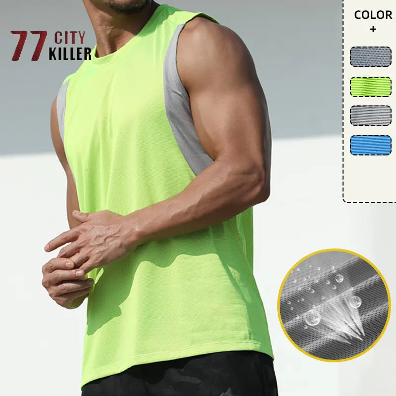

Майка мужская быстросохнущая Спортивная, Круглый топ без рукавов, контрастная свободная майка для фитнеса и тренировок на открытом воздухе, лето