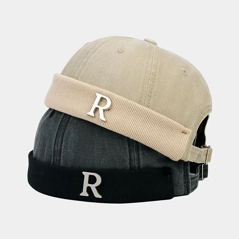 

Men's Women's Brimless Beanies Loop Top Docker Hats Metal R Decoration Solid Beanie