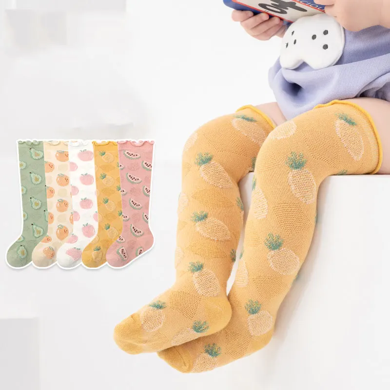 

Летние сетчатые детские носки до колена 2023, носки от комаров для младенцев, детские чулки для девочек, носки с фруктами и краями в виде гриба