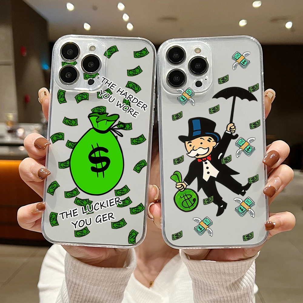 

Cartoon Dollar Money Monopolys Phone Case For Xiaomi Redmi Note 12 11 10S 9 Pro Plus 10C 9C K40 K50 K60 4G 5G Transparent Cover