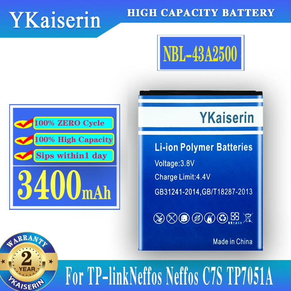 

YKaiserin 3400mAh NBL-43A2500 Battery For TP-Link Neffos C7S TP7051A TP7051C Mobile Phone Batteria + Free Tools