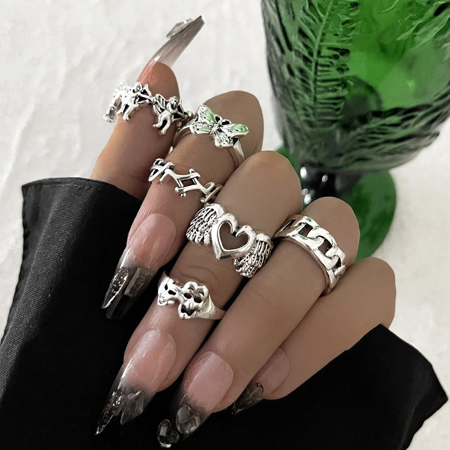 50 Pcs Punk Rings Sets For Women Aesthetic Y2K 2023 New Gothic Accessories Lots Silver Color Jewelry Free Shipping Wholesale