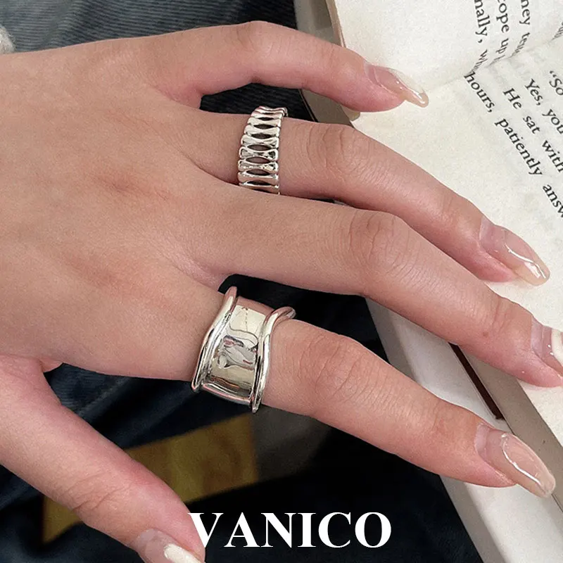 

Plain Wide Band Ring Adjustable 925 Sterling Silver Minimalist Simple Chunky Statement Hip Hop Vintage Bone Open Rings Jewelry
