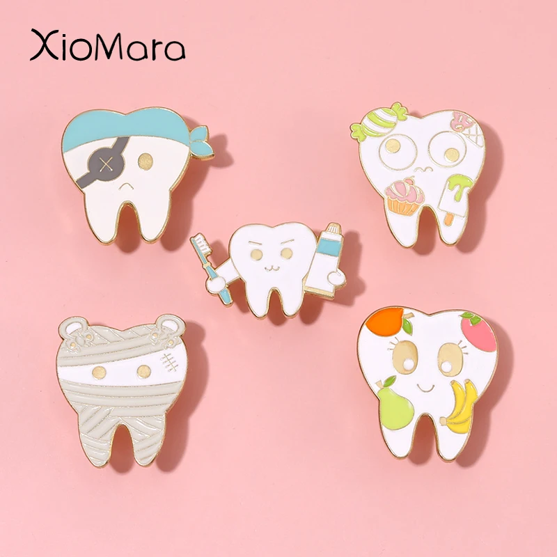 

Protect Oral Health Enamel Pin Sweet Lovely The Fruit Cake Candy Tooth Brooch Lapel Badges Dentist Nursing Jewelry Gift For Kids