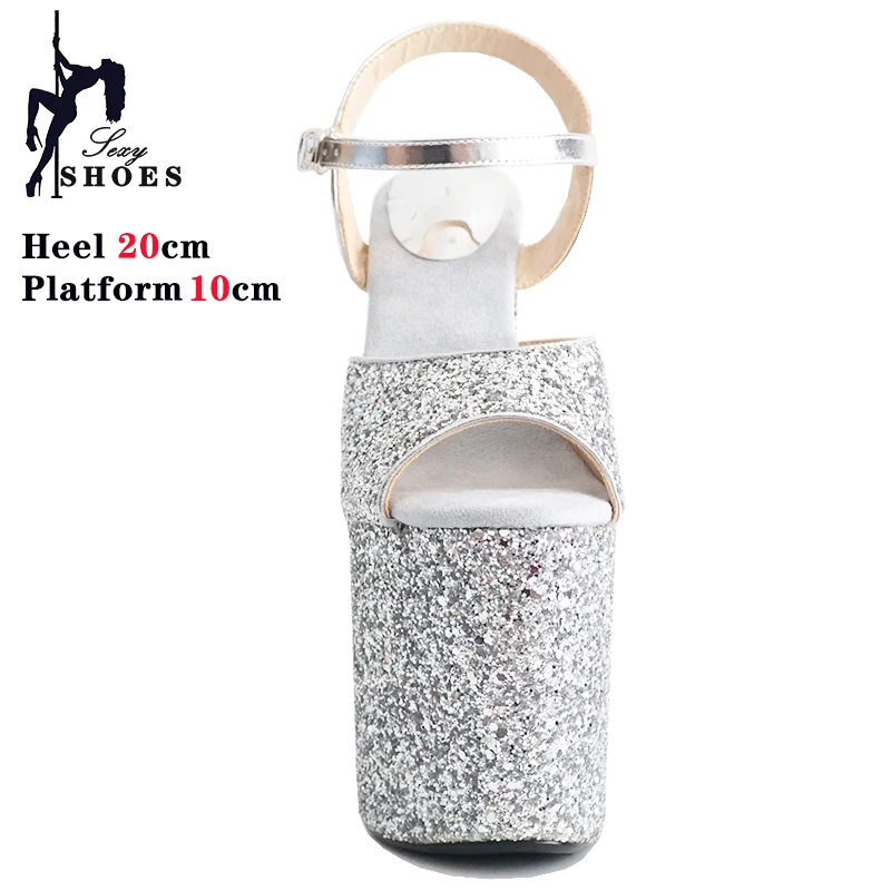 Женские блестящие сандалии на каблуке 20 см