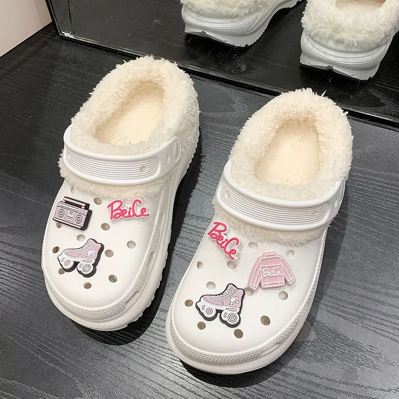 Женские садовые мюли из ЭВА теплые тапки симпатичная обувь с хлопковой