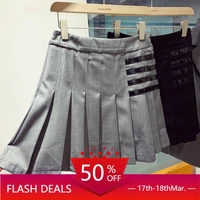 spring and autumn tb pleated skirt short skirt high version pleated high waist college wind gray black slim fit female