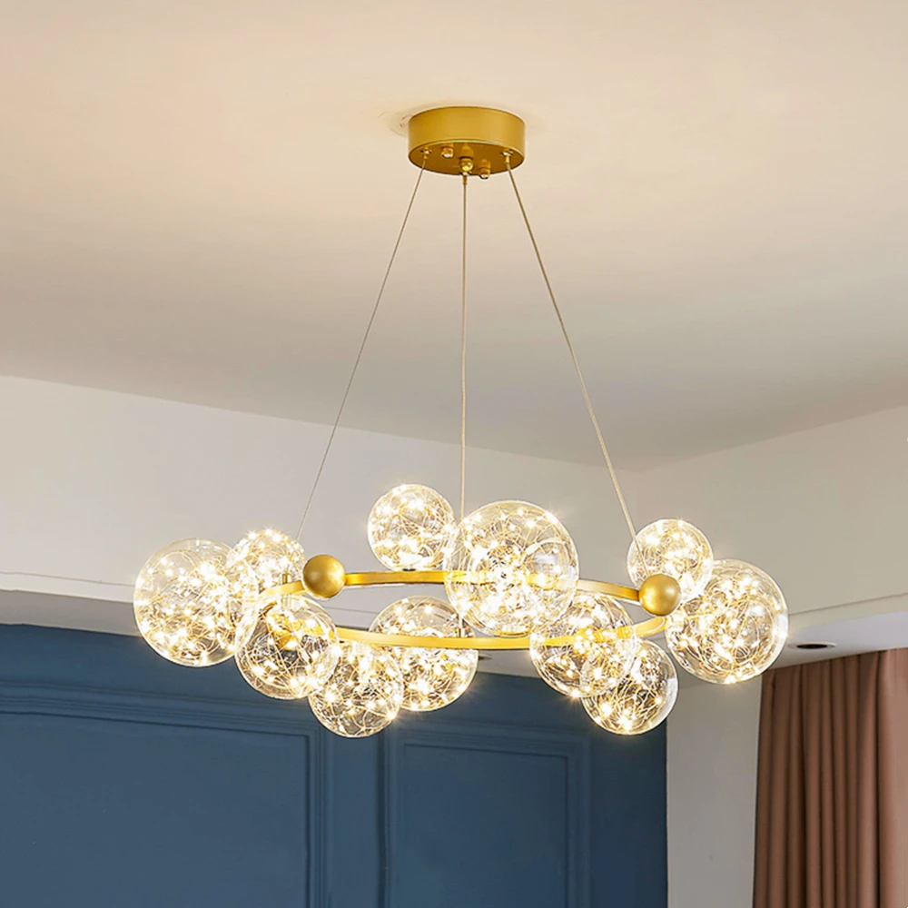

Gypsophila LED Pendant Lights Golden Round Long Strip Glass Starlight Pendant Lamp for Dinning Room Romantic Decor Kitchen