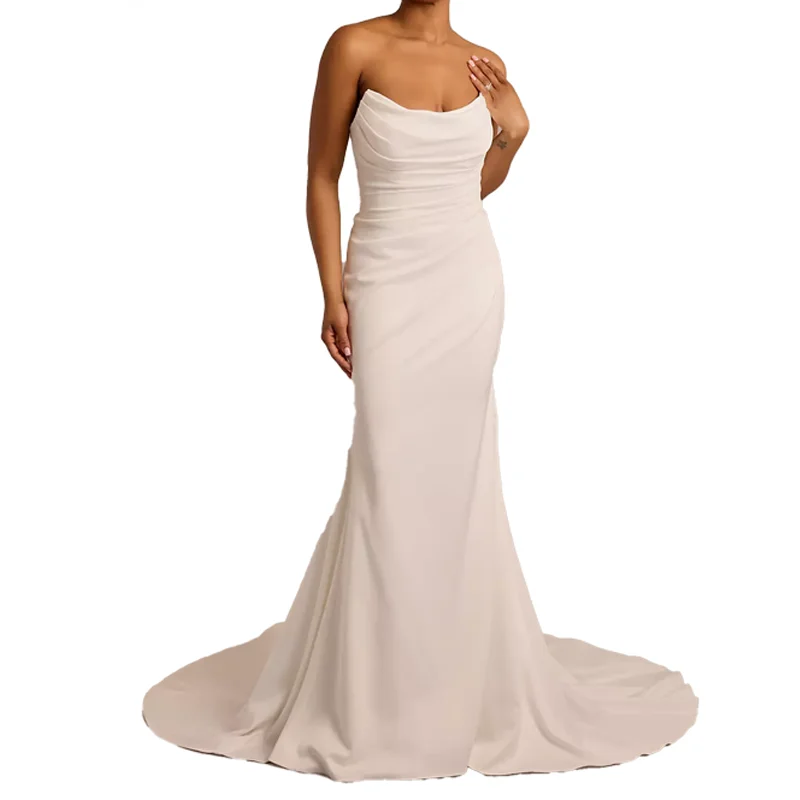 Женские атласные свадебные платья без бретелек с русалкой для невесты