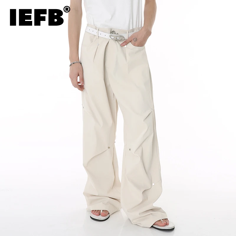 

IEFB Summer New Men's Fashion Pleated Cargo Pants Korean Style Loose Wide Leg Trousers Hiphop Male Casual Fold Overalls 9C785