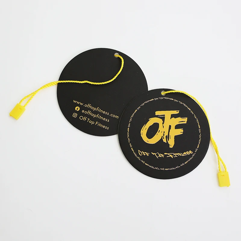 Custom hair extension folded socks shoes hat garment label tag with your gold foil logo swing hang tag