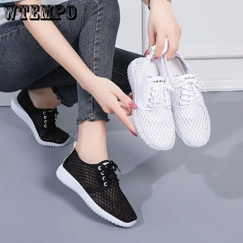 WTEMPO Breathable Mesh Shoes Summer Hollow Out Sports Shoes Lightweight All-match Running Footwear Lace-up Sneakers Wholesale