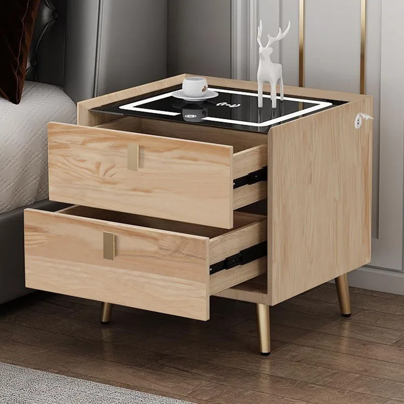 

Bedside Table Smart Bedside Cabinet Simple USB Wireless Charging with Drawers Solid Wood Leather Pc Criado Mudo Home Furniture