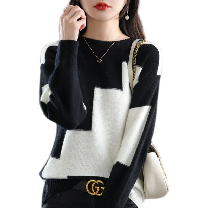 Новый зимний женский кашемировый свитер мягкий эластичный с круглым вырезом