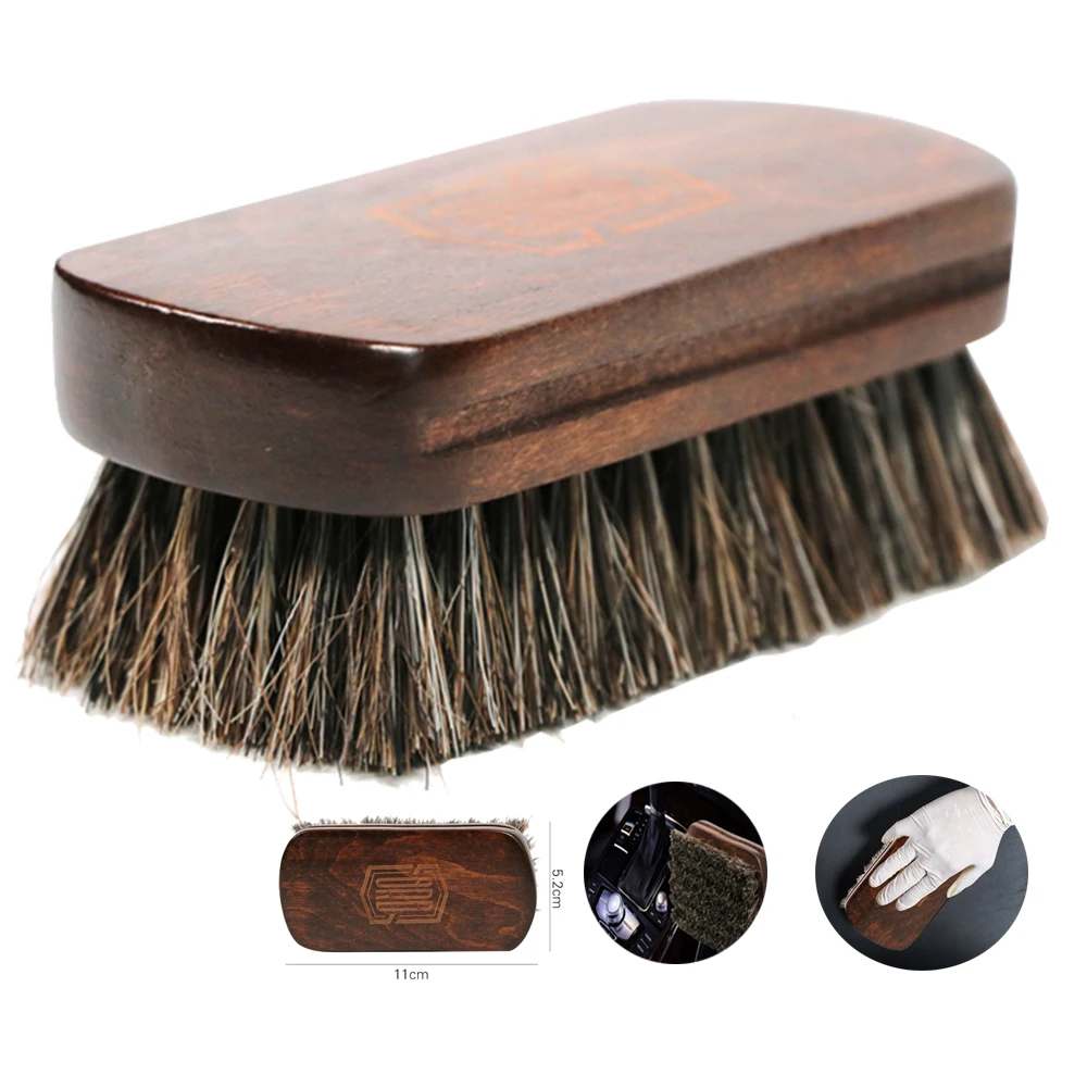 

Shine Polishing Brush Auto Wash for Car Interior Leather Textile Cleaning Brush with Horsehair Bristle Wood Handle for Shoes Bag