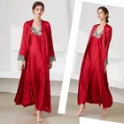 Женская длинная стильная ночная рубашка Весна-Осень и Зима Ночная рубашка из двух частей Шелковая пикантная Удобная Пижама домашний костюм