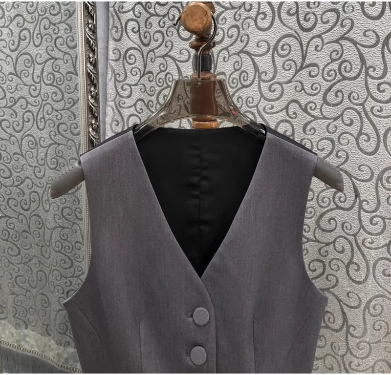 Женский жилет с V-образным вырезом Серый Повседневный в стиле пэчворк Осень-зима