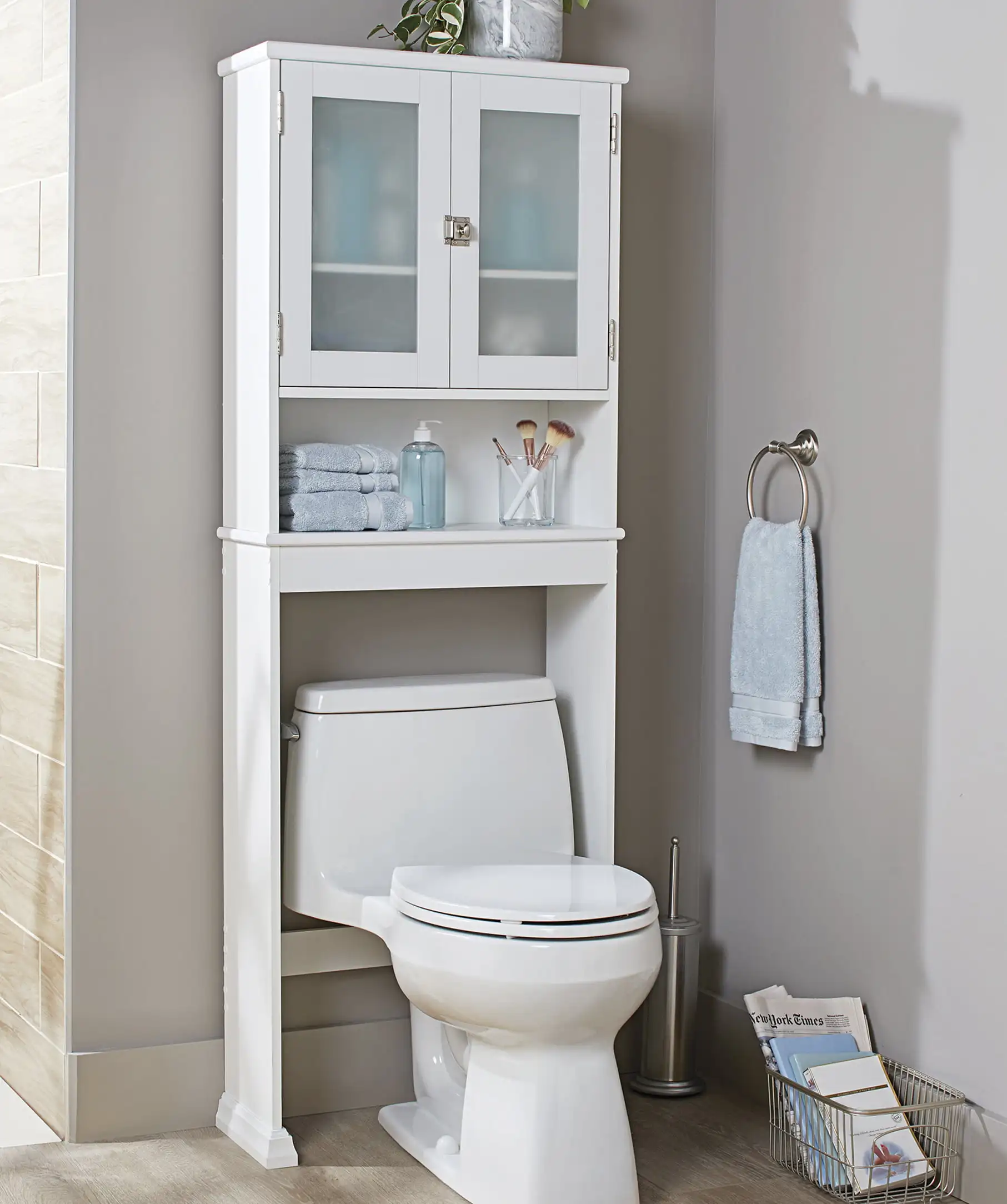

White 24.62 In. W Bathroom Space Saver, 3 Tiers, Over The Toilet Storage Cabinet Bathroom Shelves (Us Stock)
