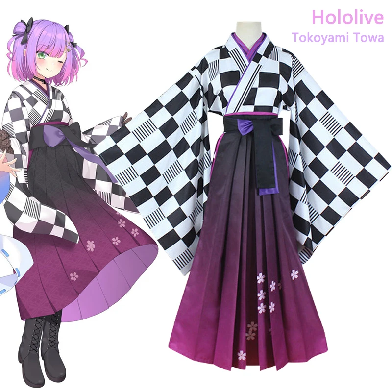 

Vtuber Hololive английские Tokoyami Towa Косплей костюмы платье кимоно Хэллоуин Карнавальный костюм для женщин девочек
