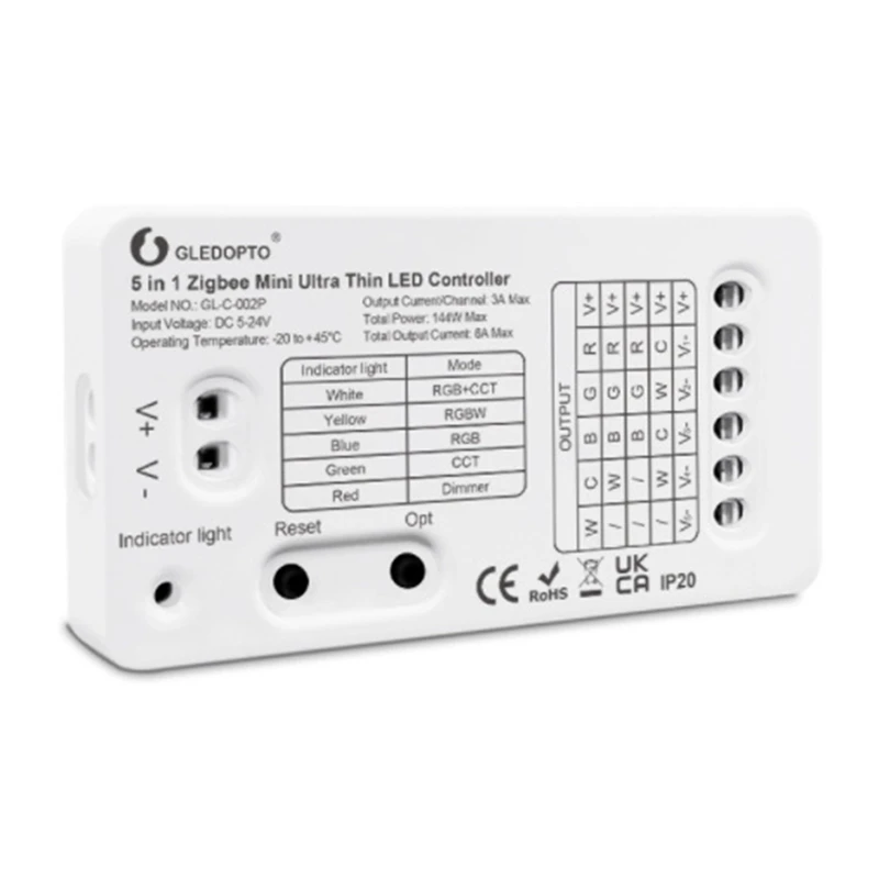 

2X GLEDOPTO Zigbee 3.0 DC5-24V Mini 5 In 1 RGBCCT/RGBW/RGB/CCT/Dimmer LED Light Strip Controller
