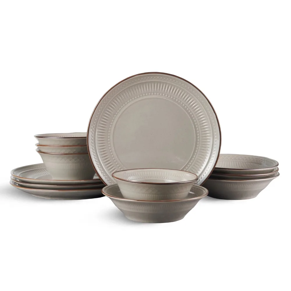 

Набор посуды Easton из 12 предметов, керамическая посуда, включая тарелку, миску для макаронных изделий, миску для аппетита, можно мыть в посудомоечной машине и в микроволновой печи