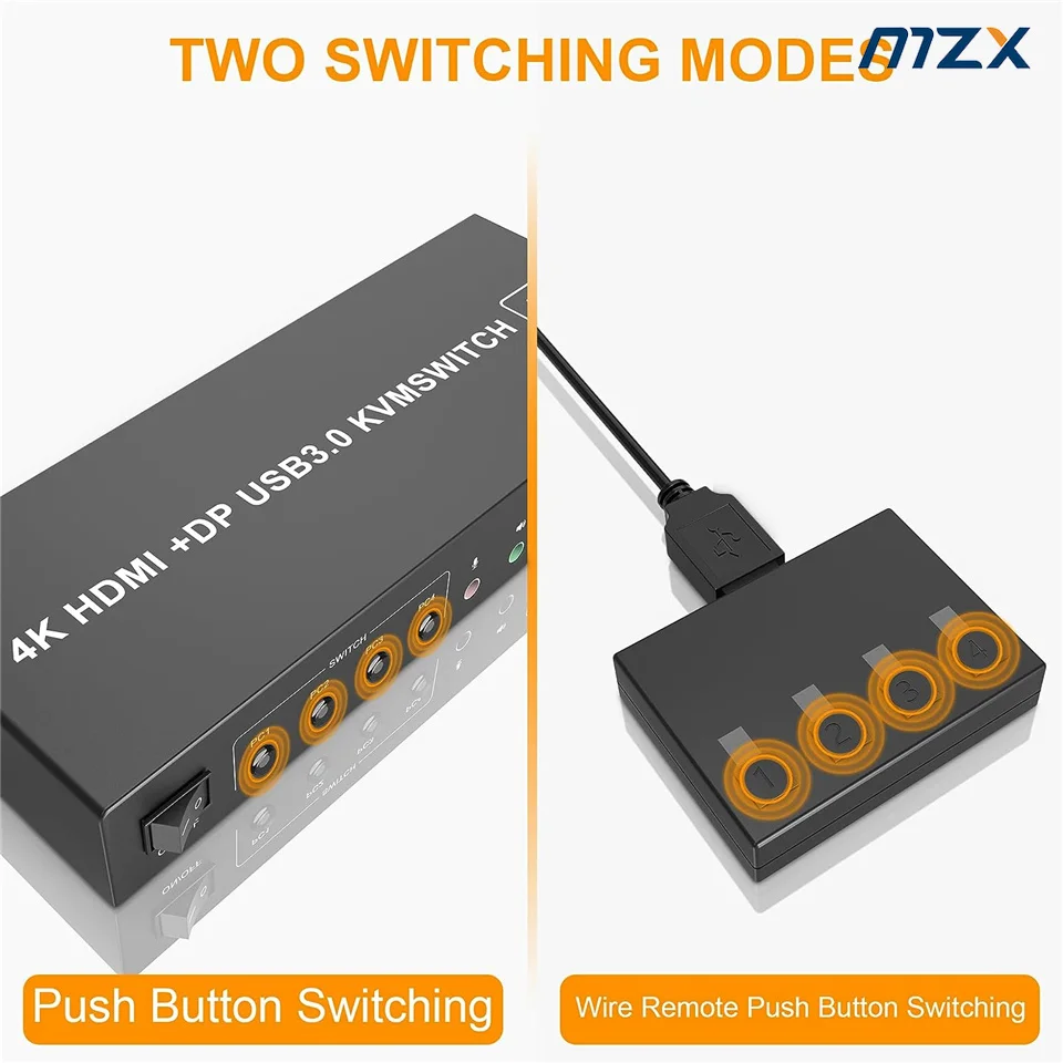 MZX 4-портовый KVM-переключатель с поддержкой HDMI, USB 3.0, 4X2, для двух мониторов, 4K@60Hz, расширение DP, 4 входа 2 выхода, для совместного использования клавиатуры и мыши 4 компьютерами. (art.: 3920dcff97491) - 3920dcff97491