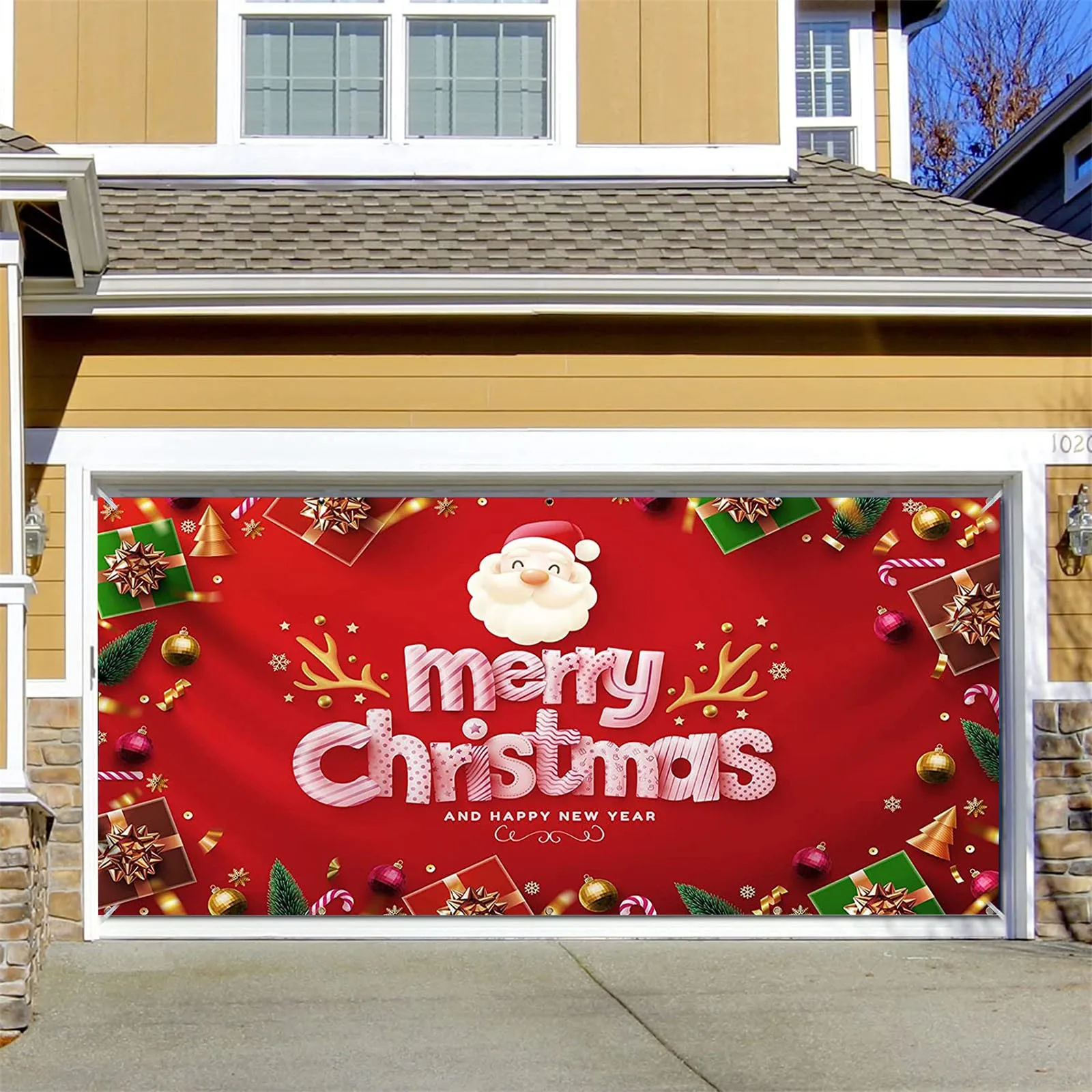 

7x16FT Merry Christmas Holiday Banner Garage Door Cover Mural Winter Snowman Santa Outdoor Large Door Cover Decoration Indoor