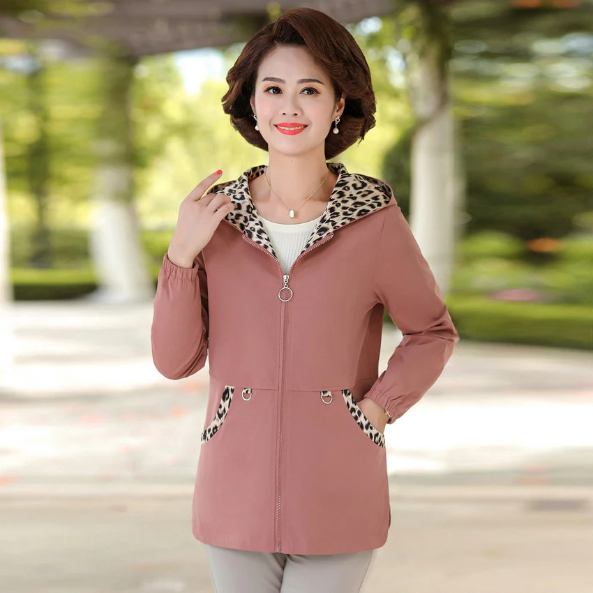 Женская Осенняя куртка с капюшоном и леопардовым принтом для женщин среднего