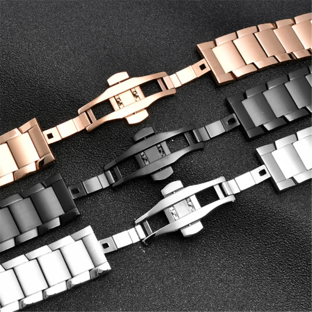 Stainless Steel 22mm Watch Strap For Armani Ar2448 Ar2434 Ar1452 Ar2432 Ar2435 Metal Solid Butterfluy Buckle  Wrist Band Bracele