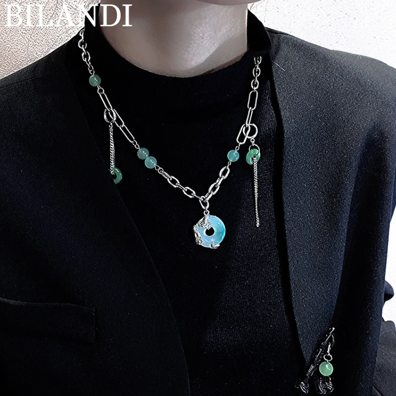 

Bilandi Fashion Jewelry Synthetic Stone Pendant Necklace 2022 New Trend Vintage Temperament Drop Earrings For Party Gifts