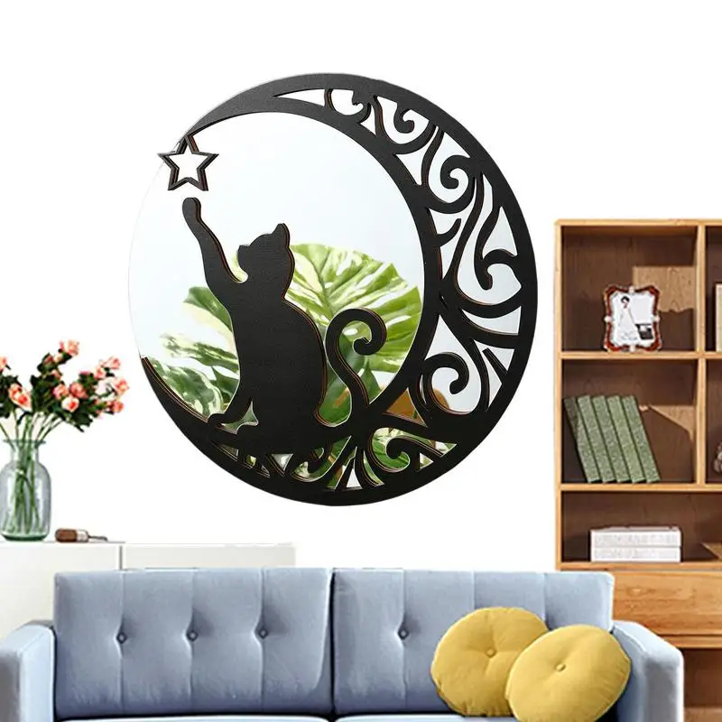 

Hang Wall Decorative Mirror Elk And Black Cat Black Circle Vanity Mirror Portable Elk Black Cat Mirror Decorative Ornament For