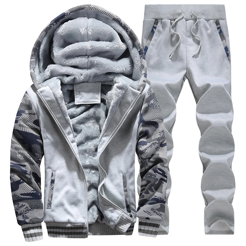 Men Tracksuits Sets Winter Hoodies Casual Hooded Warm Sweatshirts+Pants Thicker Fleece Jackets+Pants Men Moleton Masculino M-4XL
