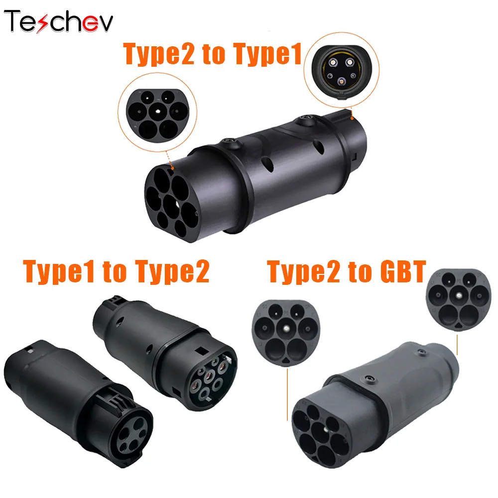 

Teschev 32A 240V EV Charge Adapter Charger Station Converter IEC 62196 Type 2 To SAE J1772 Type1 Electric Cars Charging Adapters