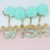 1pc 26 english letter keychain fur fluffy pendant key chains plush ball women handbag jewelry key rings car decoration