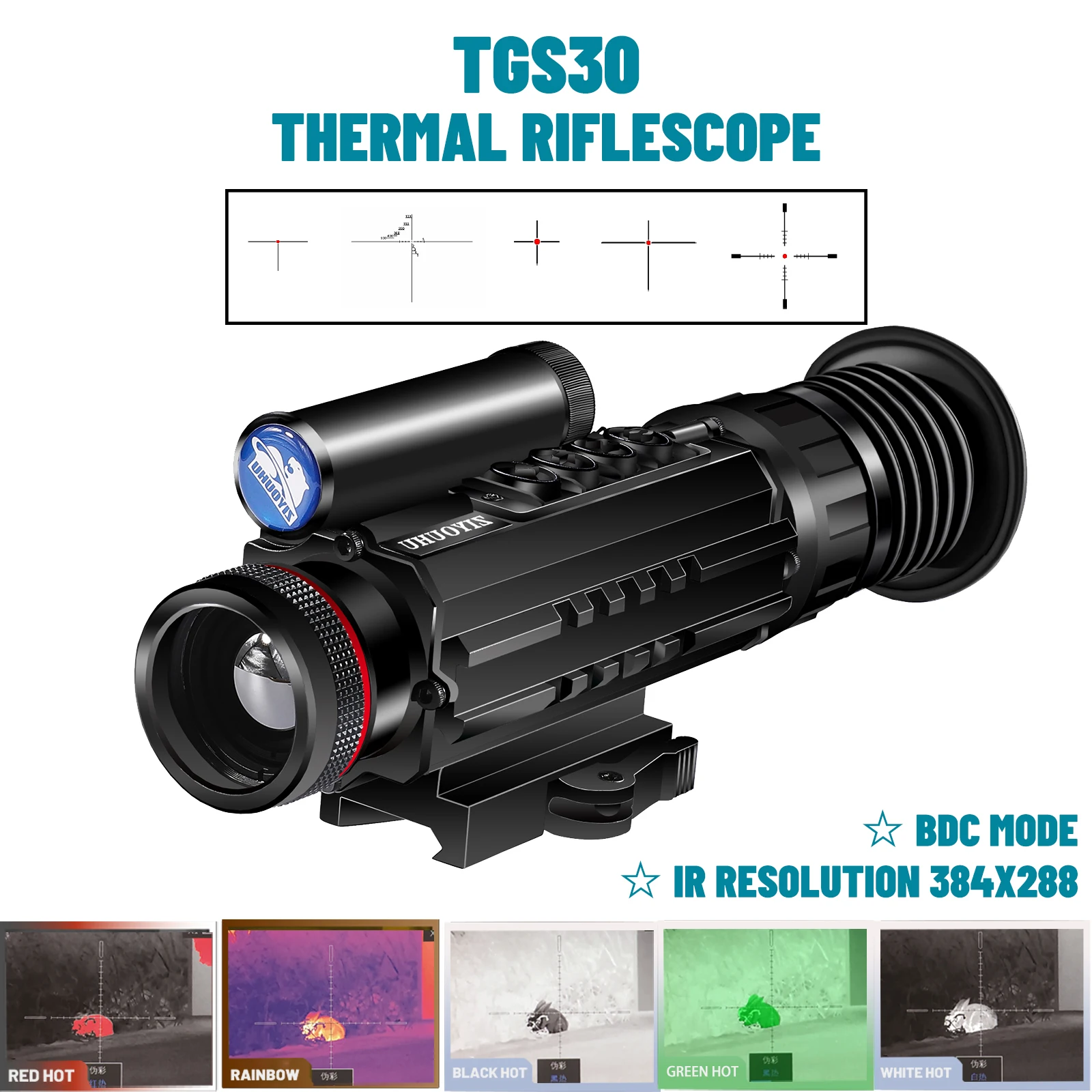 

TGS-30 IR Hunting Thermal Vision Sight Riflescope Tactical BDC Reticle 6 Color Palette Hotspot Tracking Thermal Imager Monocular