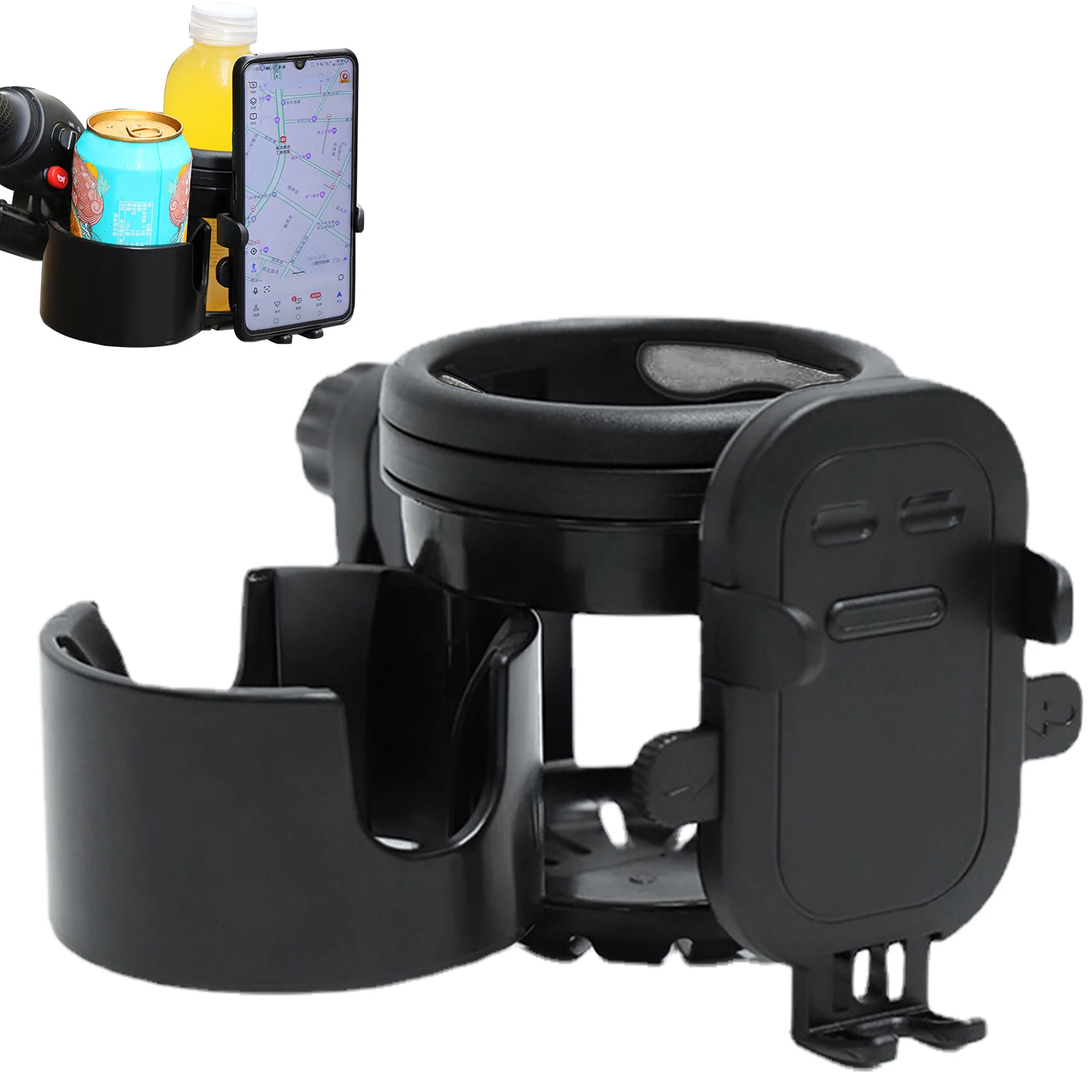 

Stroller Cup Holder 3 IN 1 Bottle Holder Cup Phone Organizer Holder Black Cup Drink Holder For Strollers Bikes Wheelchairs