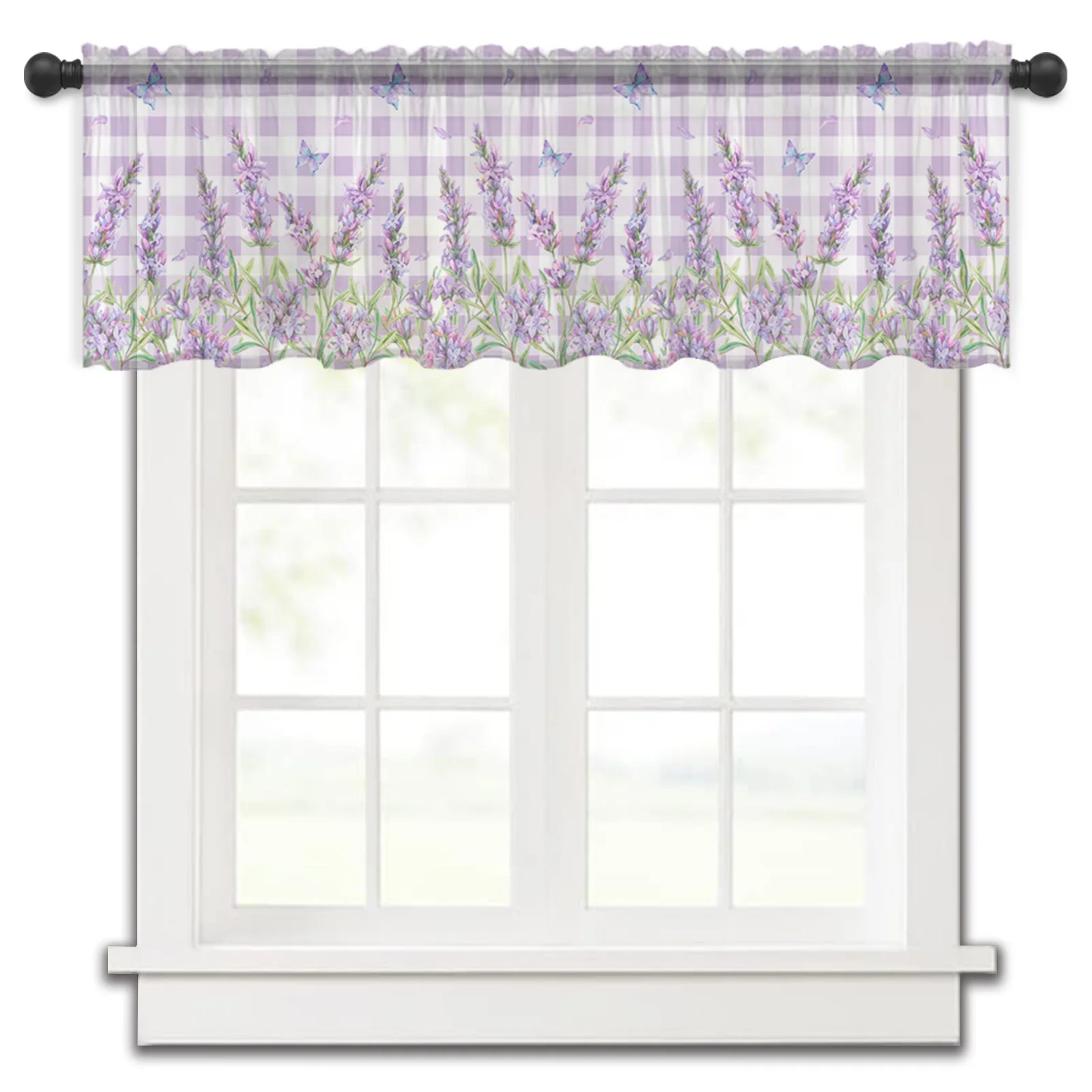 

Rustic Flower Purple Lavender Butterfly Kitchen Curtains Tulle Sheer Short Curtain Bedroom Living Room Home Decor Voile Drapes