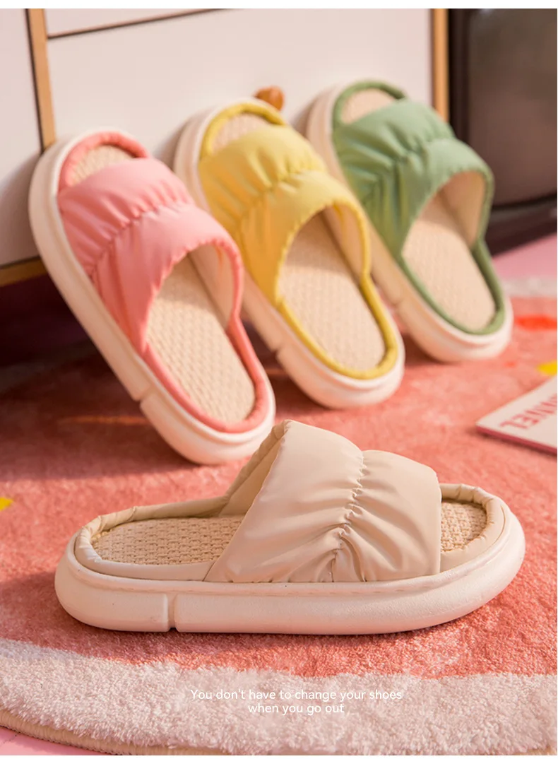 Linen Sandals Slippers Summer Simple Four Seasons Household Breathable Thick Bottom Solid Color Indoor Non-slip Couple Slippers
